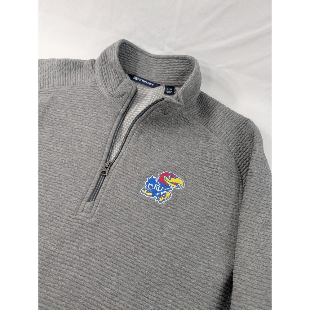 Kansas Jayhawks‎ Cutter Buck Quilted 1/4 Zip Pullover Mens XL Gray NCAA KU